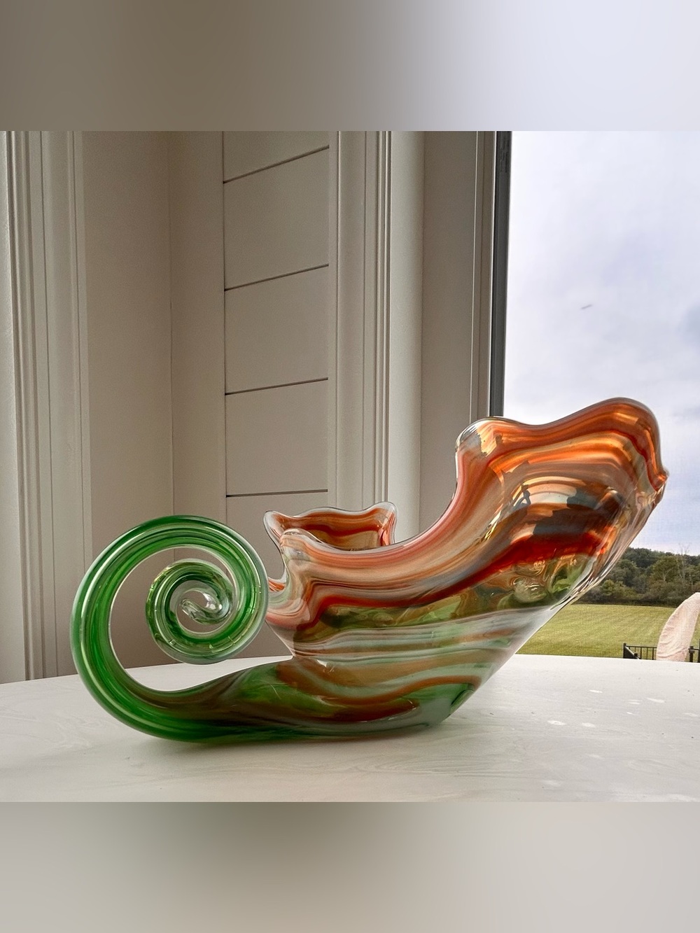 Vintage Sooner / Murano-style swirl glass hand blown cornocopia centerpiece